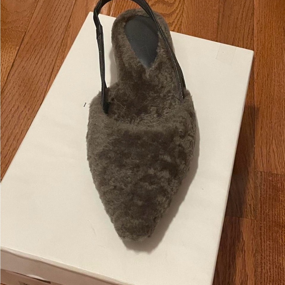 Brunello Cucinelli Brown Fuzzy Sling Back Slippers